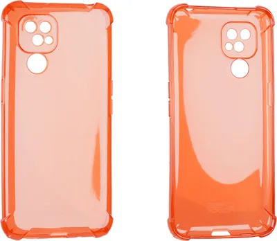 Two orange phone cases are shown side-by-side against a white background.