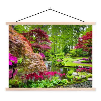 Produktbild von MuchoWow® Textilposter Bäume - Blumen - Japanisch - Natur - Wasser 40x30 cm mit holzfarbenen Rahmen - Bilder