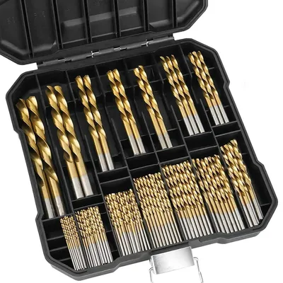 Imagen del producto de Juego de brocas de titanio, 99 piezas, acero rápido (HSS) con revestimiento de titanio, para madera, metal y plástico