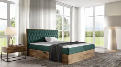Produktbild von Kontinentales Bett 140x200 CHANTELLE 6 - Wotan Eiche / Grün + GRATIS Matratzenauflage