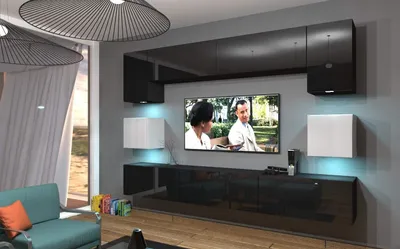 Produktbild von Furnitech Wohnwand Wohnzimmer | Schwarz Weiß Glänzend | Möbel ohne LED | Schrankwand mit Regale und TV Schrank - AN1