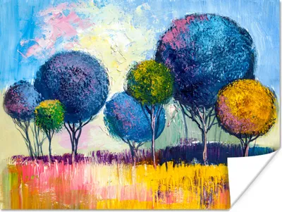 Produktbild von MuchoWow® Poster Gemälde - Ölfarbe - Baum - Natur 160x120 cm - Foto Plakat