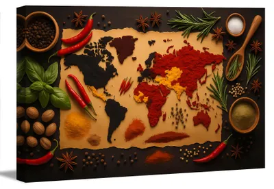 Produktbild von 5072 Leinwandbild Gewürz Weltkarte 120x80 cm