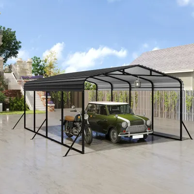 Produktbild von YZNAHRE Carport Auto Metall 3,7 x 6 m Überdachung Autoüberdachung Garagenzelt mit Spitzdach aus Trapezblech Stabil Autounterstand Zeltgarage Sonnenschutz & Wetterfest
