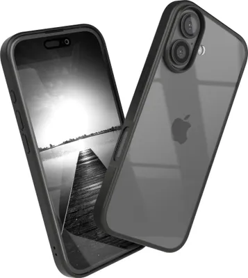 Produktbild von EAZY CASE Clear Hybrid Bumper Hülle für Apple iPhone 16, Handyhülle stoßfest mit Kameraschutz, Handycase dünn in Schwarz