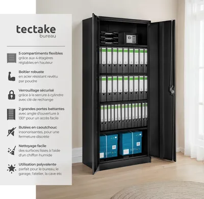 Image de Armoire de classement Blain avec 5 étagères 40x80x180cm - noir