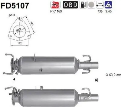 Produktbild von AS FD5107 Dieselpartikelfilter Rußpartikelfilter DPF für FIAT Ducato Kastenwagen (250, 290) Euro 5 Abgasanlage Diesel