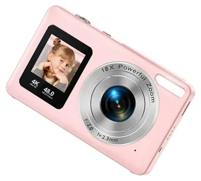Image de INF Appareil photo numérique à double écran IPS 2.4 inch + 1.3 inch, 4K 30fps, zoom numérique 18x, objectif 5MP AF Rose