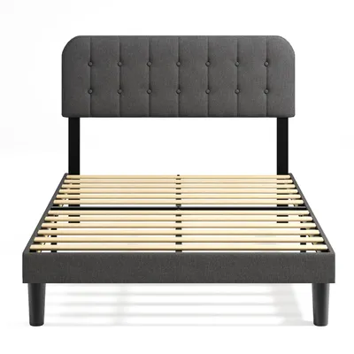 Produktbild von Bealife Polsterbett mit höhenverstellbarem Kopfteil Doppelbett 140×200cm Stoffbett Jugendbett Gepolstertes Bett Bettrahmen mit Lattenrost grau BF54