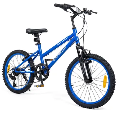 Imagen del producto de COSTWAY, bicicleta de montaña para niños de 20 pulgadas, con cambio Shimano de 7 velocidades, bicicleta infantil con timbre y frenos dobles, bicicleta para niños con manillar y sillín