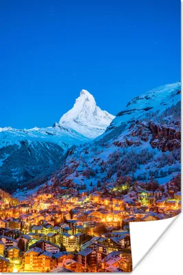 Produktbild von MuchoWow® Poster Alpen - Dorf - Schnee 40x60 cm - Plakate für die Wand - Poster Babyzimmer