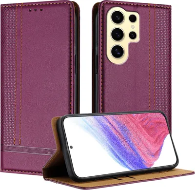Obrázek produktu pro Pouzdro pro Samsung Galaxy S25 Ultra kožené flipové pouzdro s funkcí stojánku Fialová