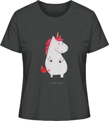 Produktbild von Mr. & Mrs. Panda Oberteil Damen Einhorn Wut Größe M - Anthrazit - Geschenk, Spaß, T-Shirt, Einhörner, Nein, Shirt Mit Spruch, Unicorn, Arbeit, Casual, Baumwollshirt
