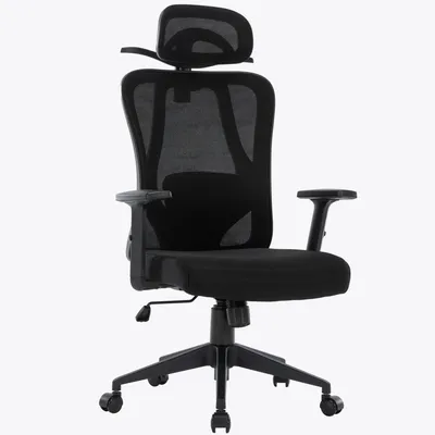 Produktbild von Bürostuhl mit platzsparendem Kleiderbügel - ergonomischer Schreibtischstuhl mit Nacken- und Lordosenstütze - komfortabler Gamingstuhl mit Netzrückenlehne und Wippfunktion,Farbe:Schwarz
