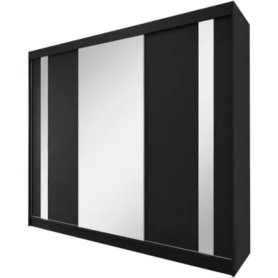 Produktbild von Beautysofa GAJA Kleiderschrank 240 cm mit Spiegel – Schwebetürenschrank 3-türig, Schlafzimmer Schrank, Schwarz/Schwarz ohne Schubkasteneinsätze