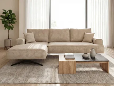 Produktbild von GrainGold Ecksofa L-Form Links Leto - Moderne Ecksofa mit Metallbeinen - 3-Sitzer Eckcouch, Wohnzimmer Ecksofa - Eckcouch Beige (Whisper 3)