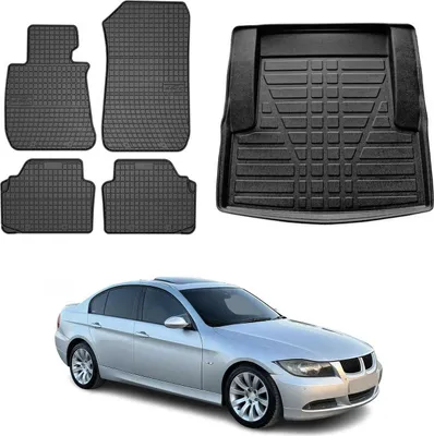 Immagine prodotto di Set di tappetini e fodere per il bagagliaio per BMW Serie 3 E90 Berlina 2004-2011 in gomma nera 5x