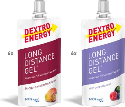 Produktbild von Long Distance Gel° Mix Pack, 12x50 ml (12er Pack), Mango Passionfruit und Wilberry, Energy Gel