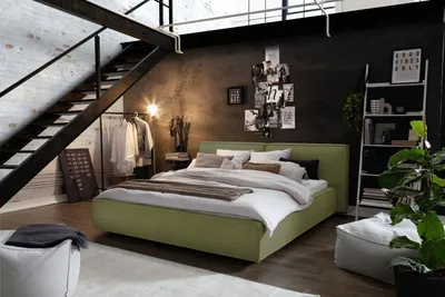 Produktbild von KAWOLA Bett CARLO Polsterbett Stoff olivgrün 160x200cm