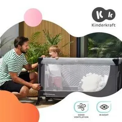 Produktbild von Kinderkraft LEODY - Reisebett - 2 Höhen - klappbar - Seiteneingang mit Reißverschluss - stabiler Rahmen - kompakt - Tragetasche inklusive - Grau