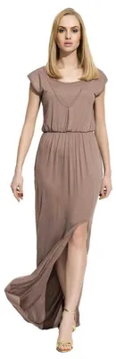 Produktbild von Damen Elegantes Kleid Maxikleid Abendkleid Cocktailkleid mit Schlitz; Cappucino L