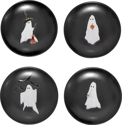 Produktbild von Halloween-Geisterteller, 18 cm (7 Zoll), wiederverwendbarer runder Kunststoffteller, Dessertteller für Halloween-Partys