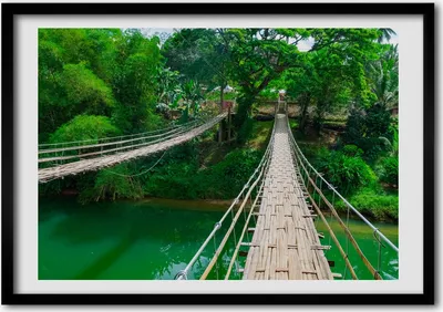 Produktbild von Bild - Bilder - Bilderrahmen - 70 cm x 50 cm - MDF-Rahmen, Wandkunst Brücke über den Fluss