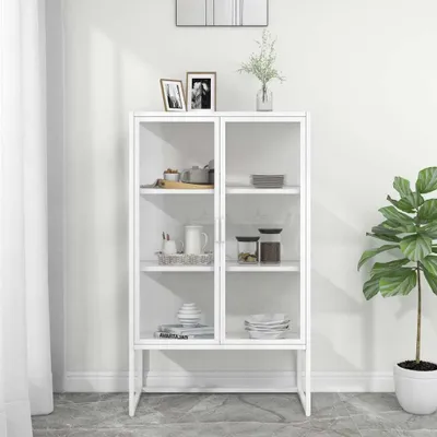 Obrázek produktu pro Maison Exclusive – Vysoká skříň, bílá, 80 x 35 x 135 cm, ocel a tvrzené sklo