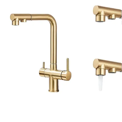 Produktbild von Gefilterter Küchenarmatur, Doppelsprühfunktion, zeitgemäßes Design , Gebürstetes Gold-Upgrade