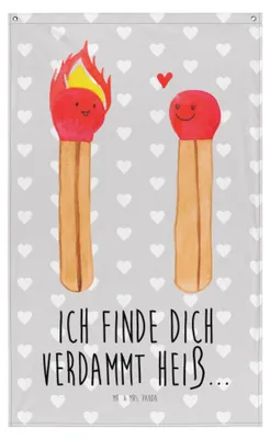 Produktbild von Mr. & Mrs. Panda Stoff Wandbild Streichhölzer - Grau Pastell - Geschenk, Tapestry, Gobelin, Liebesgeschenk, Wandbanner, Wandteppich, Freundin, Liebesbeweis, Hängedeko