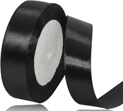 Productafbeelding van Satijnen lint zwart 25 mm - 22 meter decoratief cadeaulint - Breed lint - Stoffen lint voor bruiloft