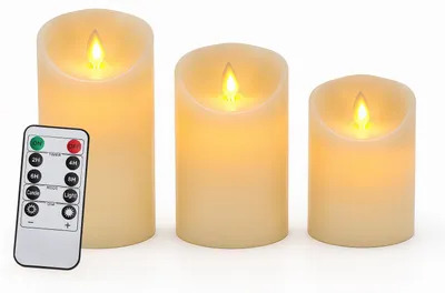 Produktbild von Vigevee LED Kerzen 3er Set, elektrische Kerzen flackernd, Ø 7,5 cm, 3 Größen, Elfenbein mit Flackereffekt und Fernbedienung Timer– Weihnachtsdeko für Innen
