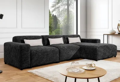 Image de AX LIVING Canapé noir en L Jughlio 331 cm élégant & confortable D