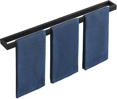 Image de Porte-serviettes noir de 70 cm en acier inoxydable, à fixation murale, pour salle de bains et cuisine