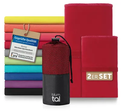 Image de Blumtal serviette microfibre - set : 180x90cm & 80x40cm - légère, extra absorbante & séchage rapide, serviette de voyage compacte, serviette de plage & serviette de gym,rouge foncé