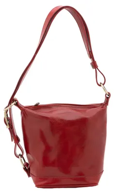 Imagen del producto de Bolsa de cuero genuino, color marrón, con correa de hombro ajustable, fabricada en Italia