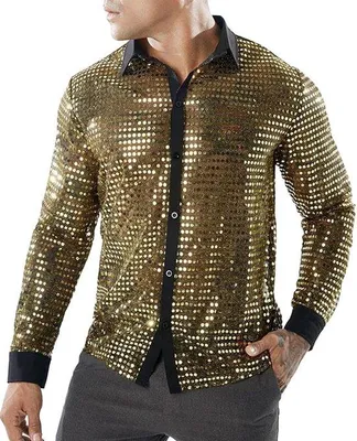Productafbeelding van Glanzend Pailletten Disco Overhemd Heren - Feestelijk Glitter Kostuum Shirt