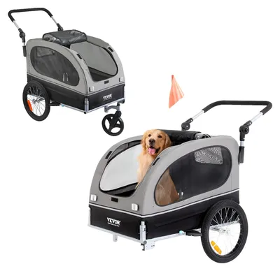 Zdjęcie produktu dla VEVOR przyczepka dla psa 40 kg 2w1 przyczepka rowerowa stal węglowa + tkanina 600D Oxford + PP składana 1470 x 720 x 780 mm jako przyczepka 1530 x 720 x 825 mm jako wózek dla psa przyczepka do joggingu