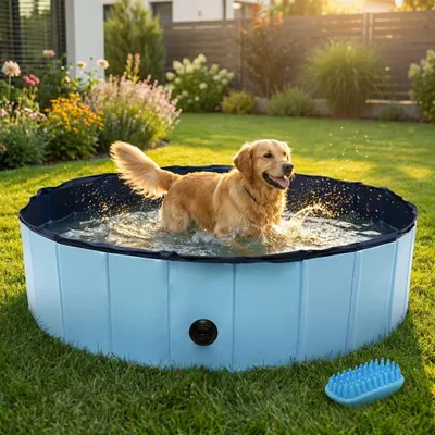 Produktbild von Fiqops Hundepool Sonstiges Hundezubehör Faltbar Hunde und Katzen Faltbarer Kinder Gut Abgedichtet Kunststoff 160*30CM
