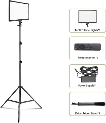 Image de Photo : lampe à panneau LED, à intensité variable, bicolore, trépied de 200 cm