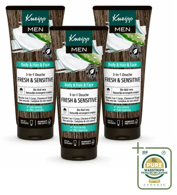 Obrázok produktu pre 3 x Kneipp MEN 3 v 1 sprchový gél Fresh & Sensitive - 200 ml - balenie s 3 kusmi