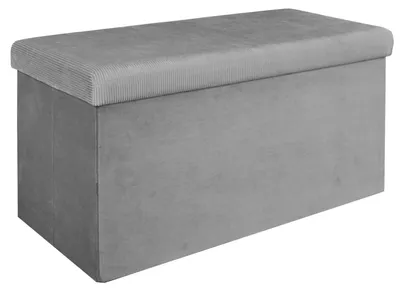 Image de Coffre de rangement banc pliable velours côtelé gris