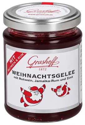 Produktbild von Grashoff Weihnachtsgelee mit Rotwein, Jamaika-Rum und Zimt 250g