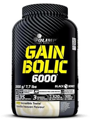 Zdjęcie produktu dla Olimp Nutrition Gain Bolic 6000, Koncentrat, Białko kazeinowe, Białko jajka, Koncentrat białka serwatkowego, Wanilia, Stosuj 1-3 porcji dziennie pomiędzy posiłkami oraz na ok. 1 godz. przed i po treningu. 1 porcję..., 15 g, 376 kcal