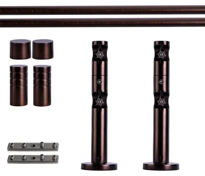 Produktbild von Gardinenstange Set Innenlauf, 2-läufig, ⌀ 19 mm, 140 cm, rot-bronze + Wand, Rillen-Kappe Komplettset Innenlauf mit Halterungen & Endstücke, Vorhangstange in Silber, Rot-Bronze & Anthrazit, 120–400cm, Eisen, Aluminum Victoria M.
