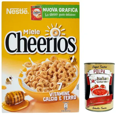 Produktbild von 6x Nestle Cheerios Muesli, cereali al miele con 5 cereali integrali, Honigzerealien mit 5 Vollkornprodukten, 330g + Italian Gourmet polpa 400g