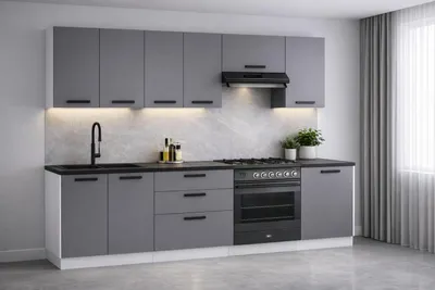 Produktbild von ULWEHOME | Küchenzeile 240 cm Anthrazit, Küchenmöbel-Set mit Arbeitsplatten 2,4 m, Küchenblock, Spülenschrank, Schubladenschrank und Oberschränken