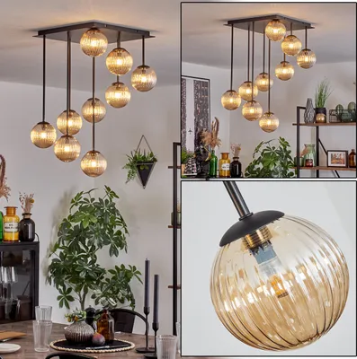 Produktbild von Isorella Deckenlampe aus Metall/Riffelglas in Schwarz/Bernsteinfarben