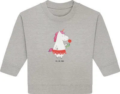 Produktbild von Mr. & Mrs. Panda Organic Baby Pullover Einhorn Dame 6. - 12. Monat - Heather Grey - Geschenk, Einhörner, Trennung, Frau, Freundin, Unicorn, Bullover, Bachelor