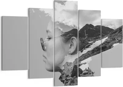 Produktbild von Bild auf Leinwand - Leinwandbild - 5 Teile - Frau modern schwarz und weiß - 150x100cm - Wand Bild - Wanddeko - Wandbilder - Leinwanddruck - Bilder - Wanddekoration - Leinwand bilder - EA150x100-4571